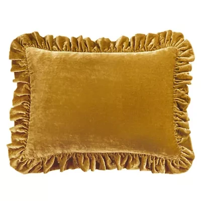 Stella Faux Silk Velvet Ruffled Dutch Euro Pillow, 27" x 39", Dark Violet, 1PC