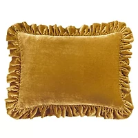 Stella Faux Silk Velvet Ruffled Dutch Euro Pillow, 27" x 39", Dark Violet, 1PC