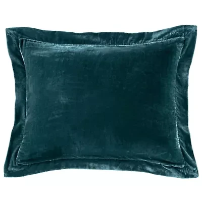 Stella Faux Silk Velvet Flanged Dutch Euro Pillow, 27" x 39", Storm Blue, 1PC