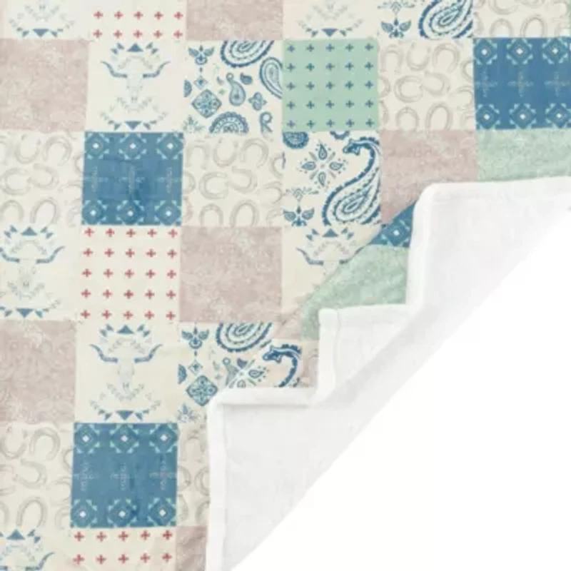 Patchwork Paisley Campfire Sherpa Throw, 54" x 68", 1PC, 6 MOQ