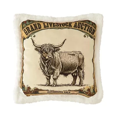 Highland Cow Campfire Sherpa Pillow, 18" x 18", 1PC, 6 MOQ