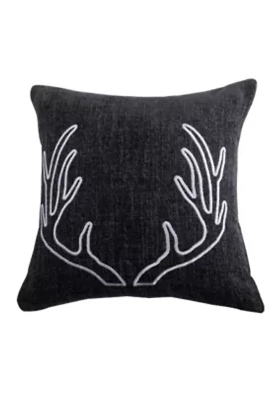 Hamilton Gray Chenille Embroidered White Antler Pillow