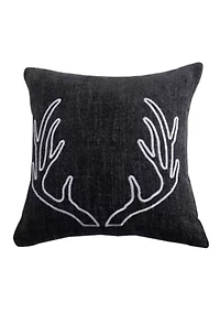 Hamilton Gray Chenille Embroidered White Antler Pillow