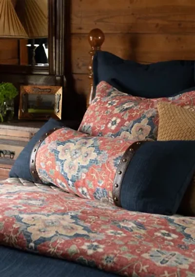 Melinda Washed Linen Vintage Floral Medallion Lumbar Pillow