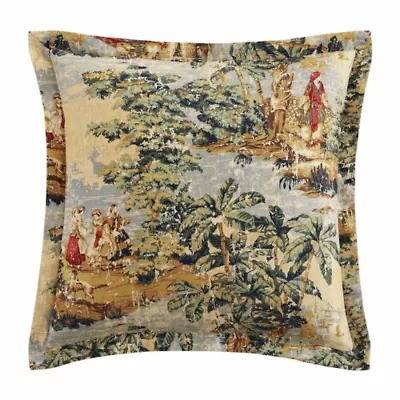 HiEnd Accents Provence Vintage Toile Washed Linen 27"x27" Euro Sham