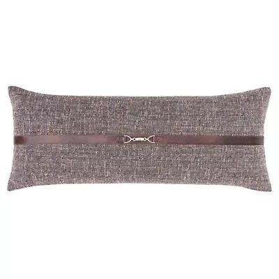 Tweed Buckle Detailed Lumbar Pillow, 14" x 36", Brown, 1PC