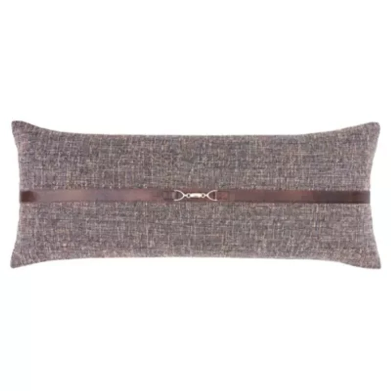 Tweed Buckle Detailed Lumbar Pillow, 14" x 36", Brown, 1PC