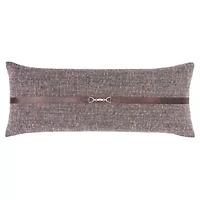 Tweed Buckle Detailed Lumbar Pillow, 14" x 36", Brown, 1PC