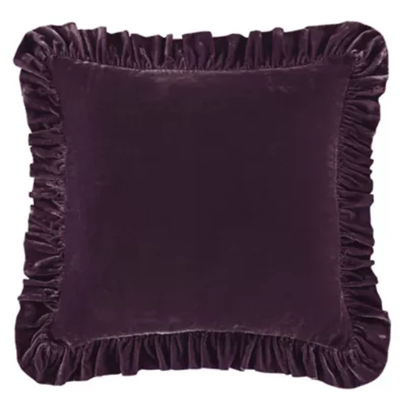 Stella Faux Silk Velvet Ruffled Euro Sham, 27" x 27", Dark Violet, 1PC
