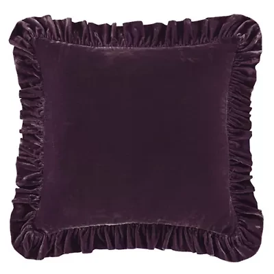 Stella Faux Silk Velvet Ruffled Euro Sham, 27" x 27", Dark Violet, 1PC