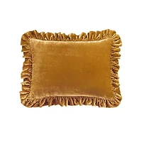 Stella Faux Silk Velvet Ruffled Oblong Pillow, 16" x 21", Saffron, 1PC