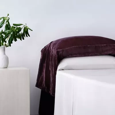 Stella Faux Silk Velvet Waterfall Pillowcase Set, Dark Violet, 2PC
