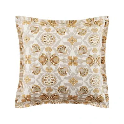 HiEnd Accents Andie Washed Linen Vintage Floral Bedding Medallion Print Euro Sham, 27" x 27"