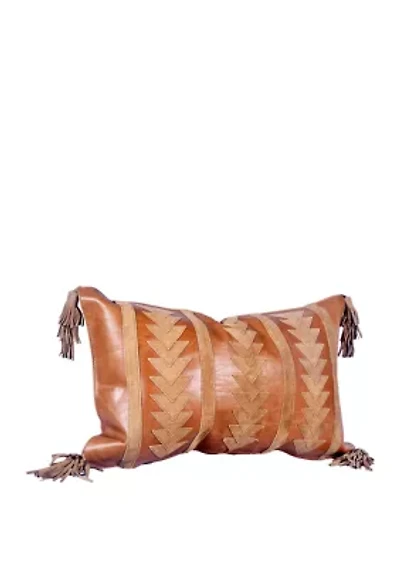 Genuine Leather & Suede Arrow Tasseled Throw Pillow