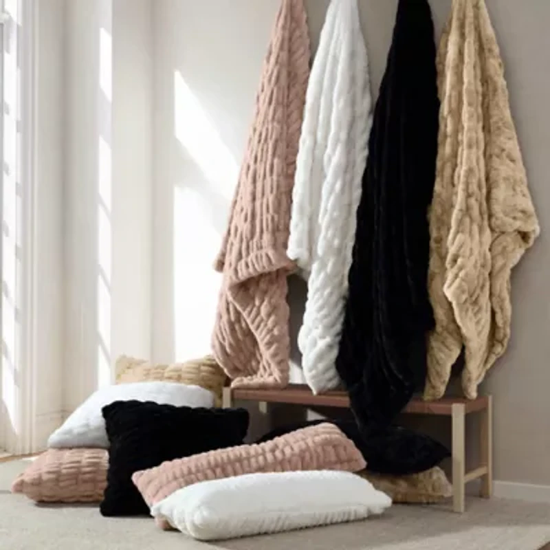 Ruched Rabbit Double-Sided Oversized Throw, 50" x 80", Variegated Cream, 1PC