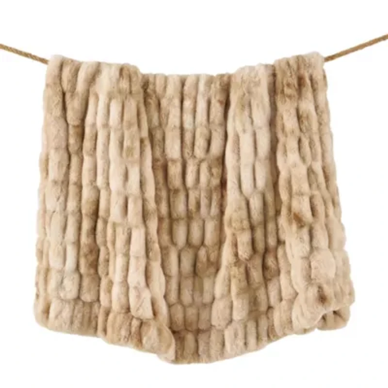 Ruched Rabbit Double-Sided Oversized Throw, 50" x 80", Variegated Cream, 1PC
