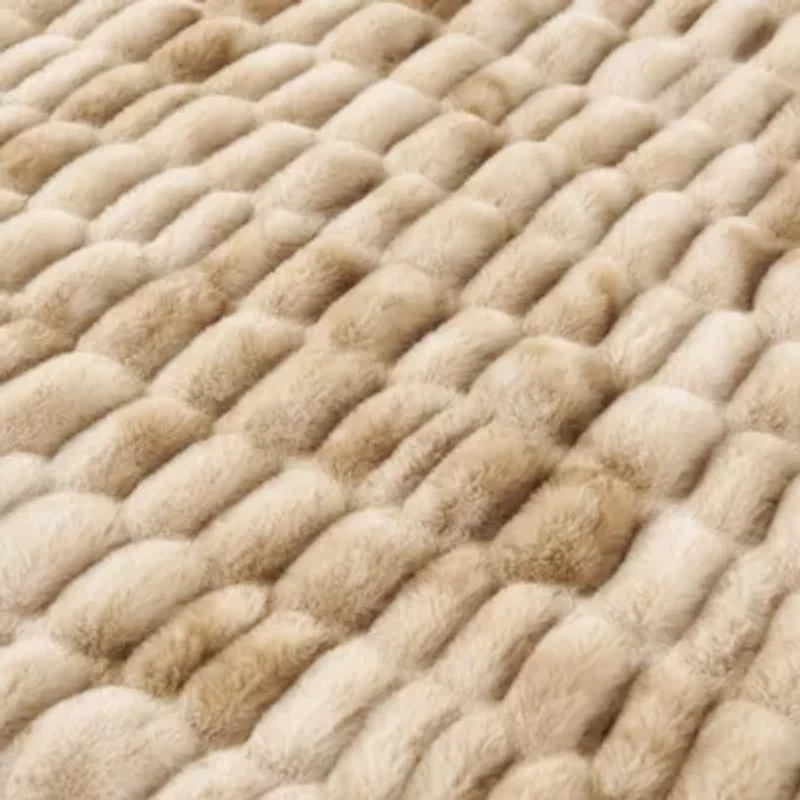 Ruched Rabbit Double-Sided Oversized Throw, 50" x 80", Variegated Cream, 1PC