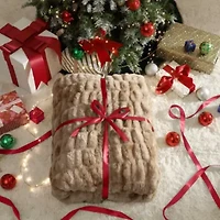 Ruched Rabbit Double-Sided Oversized Throw, 50" x 80", Variegated Cream, 1PC