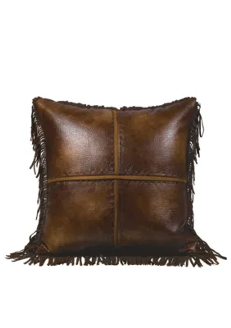 Austin Cross Stitched Faux Leather Throw Pillow