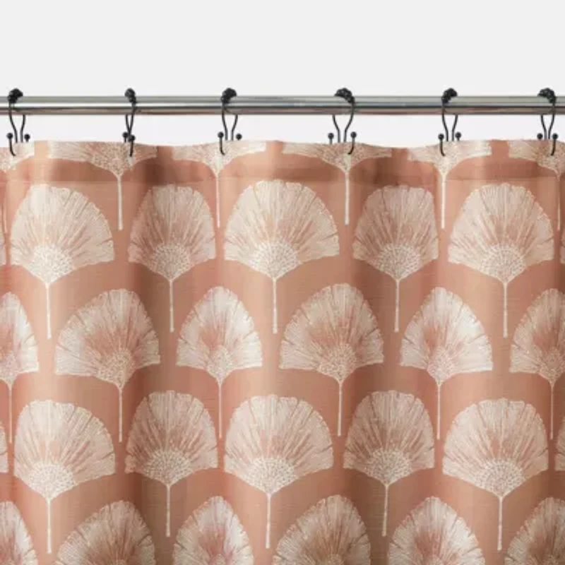 Meru Fan Leaf Block Print Buttonhole Shower Curtain