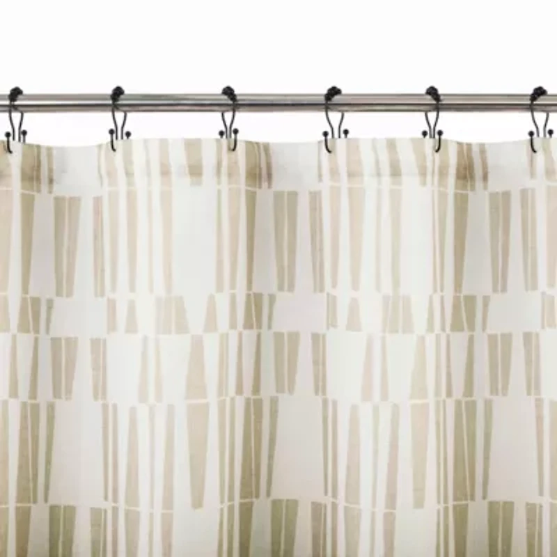 Ediz Geometric Blocks Buttonhole Shower Curtain