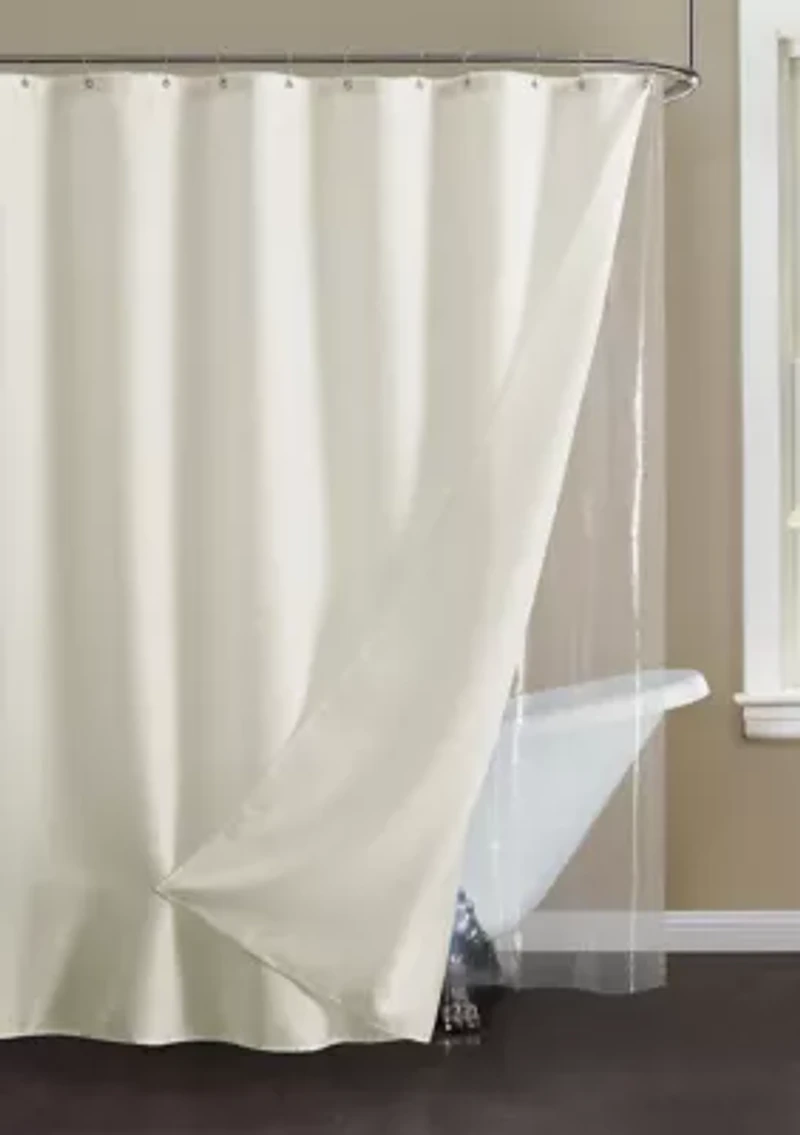 14-Piece Bath Set with 1-Waffle Shower Curtain, 1-Peva Liner and 12-Stainless Steel Hooks