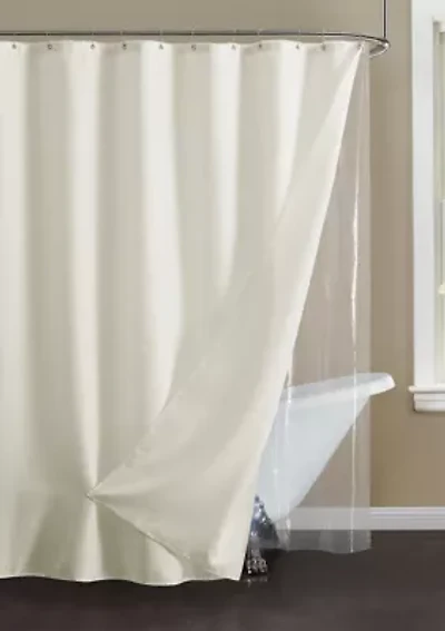 14-Piece Bath Set with 1-Waffle Shower Curtain, 1-Peva Liner and 12-Stainless Steel Hooks