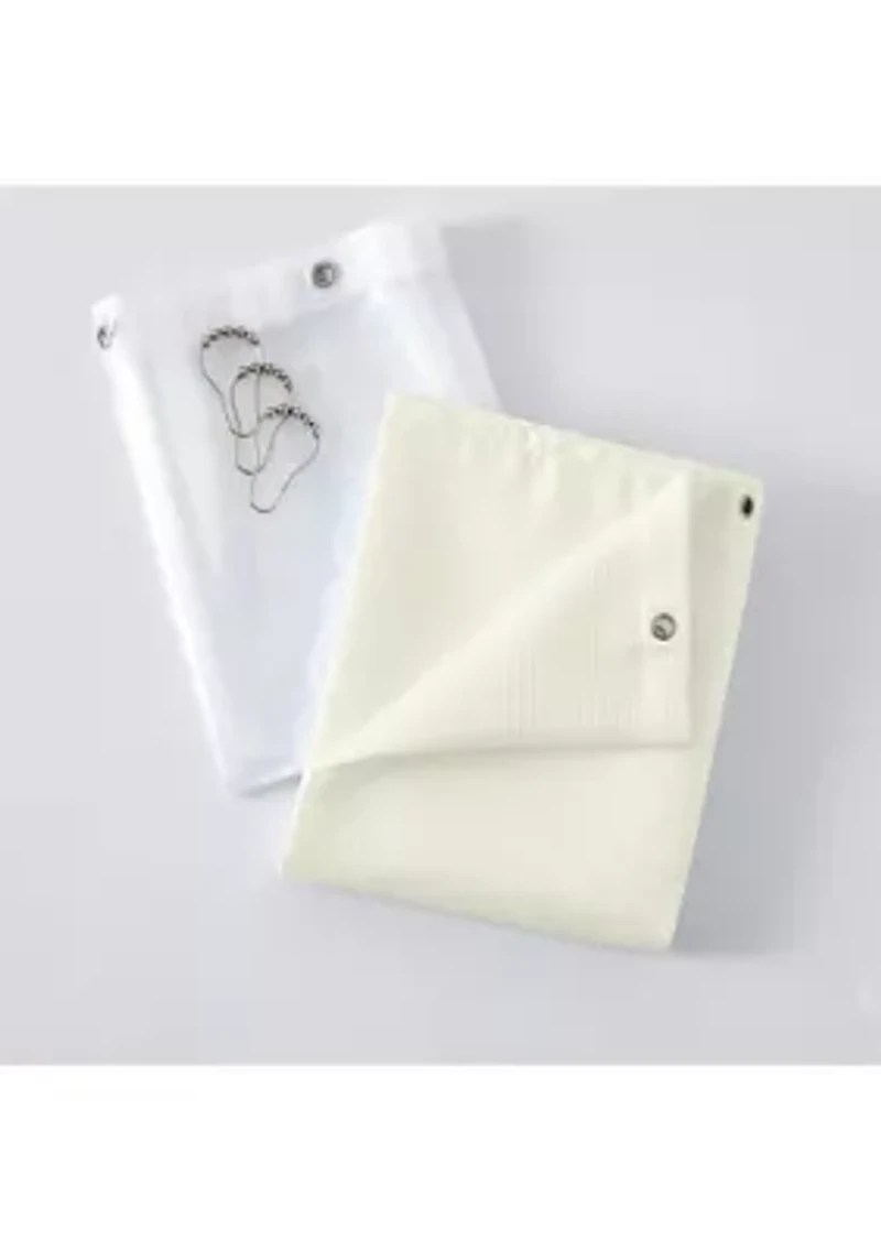 14-Piece Bath Set with 1-Waffle Shower Curtain, 1-Peva Liner and 12-Stainless Steel Hooks