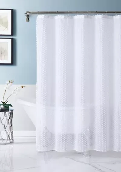 Valeria Faux Linen 3D Cotton Ball Puff Shower Curtain