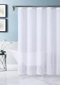 Valeria Faux Linen 3D Cotton Ball Puff Shower Curtain