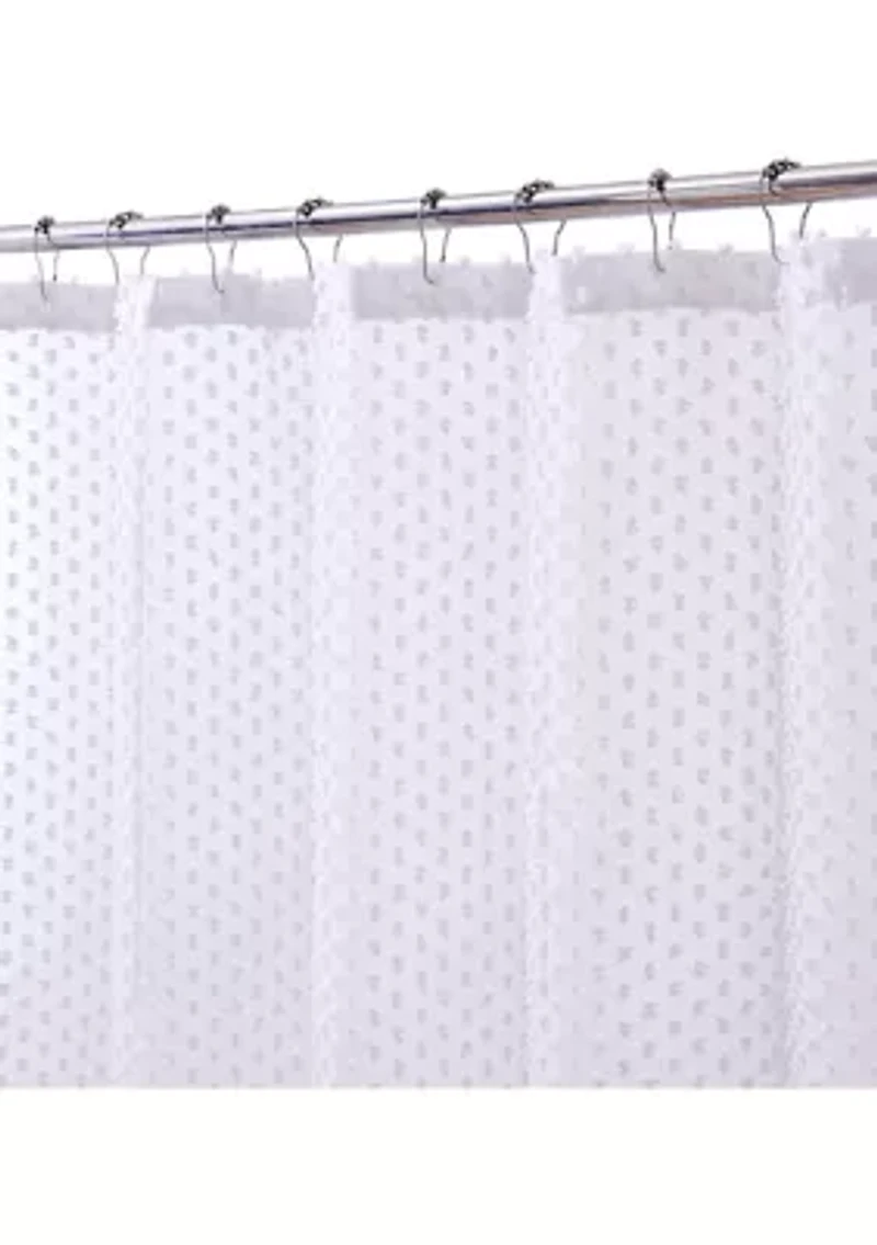 Valeria Faux Linen 3D Cotton Ball Puff Shower Curtain
