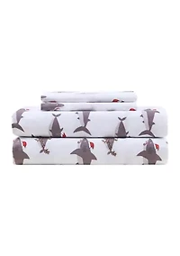 Microfiber Christmas Sharks Sheet Set
