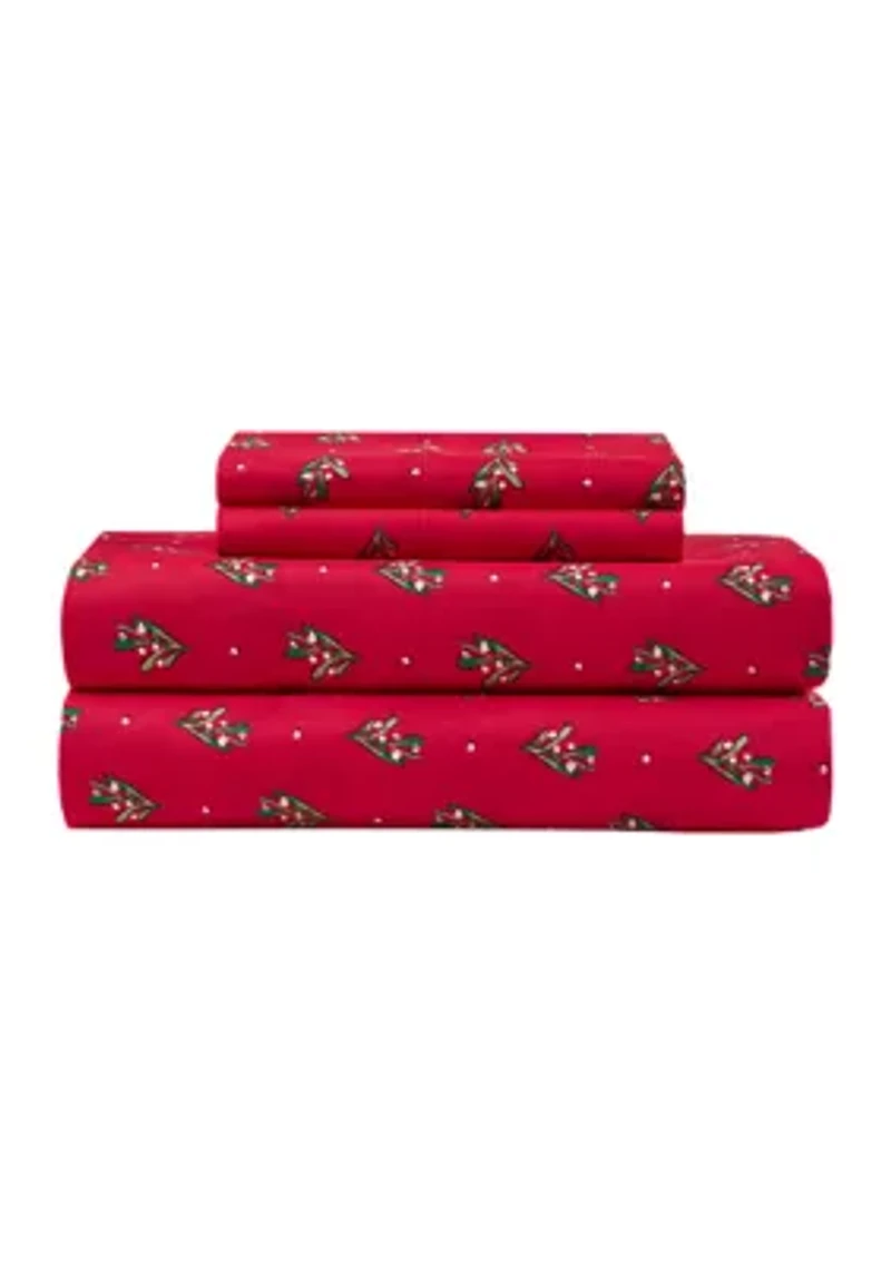 Red Poinsetta Printed Sheet Set