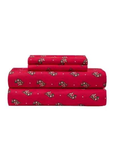 Red Poinsetta Printed Sheet Set