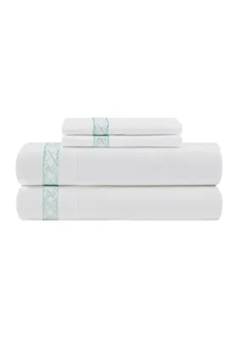 Embroidered Aqua Sheet Set