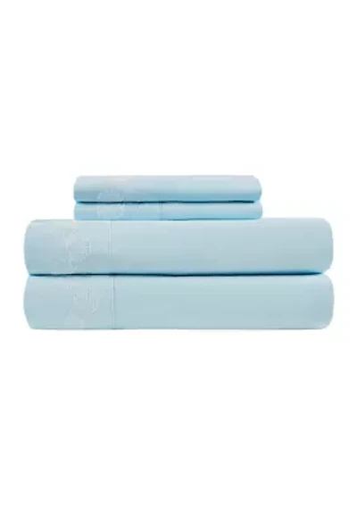 Blue Embroidered Coastal Shell Sheet Set