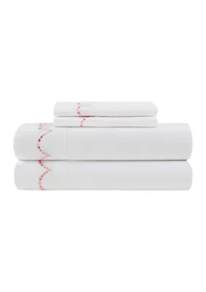 Embroidered Coral Scallop Sheet Set