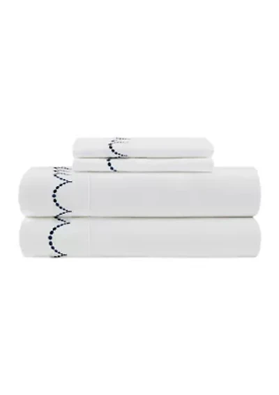 Embroidered Navy Scallop Sheet Set