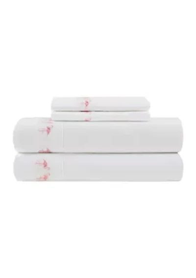 Embroidered Pink Flamingo Sheet Set