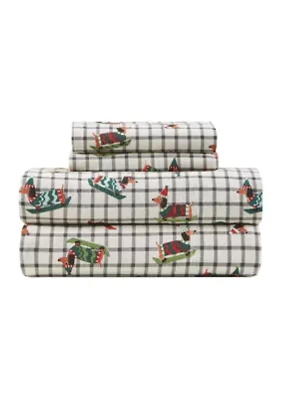 Christmas Wishes Dachshund Flannel Sheet Set
