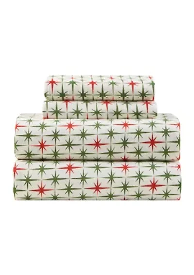 Vintage Christmas Stars Flannel Sheet Set