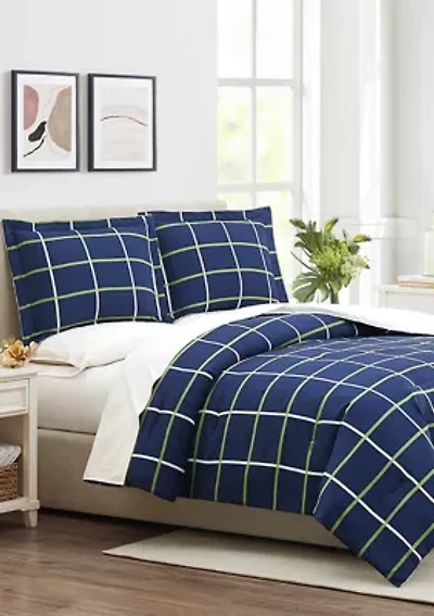Navy Plaid Microfiber Comforter Set
