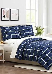 Navy Plaid Microfiber Comforter Set
