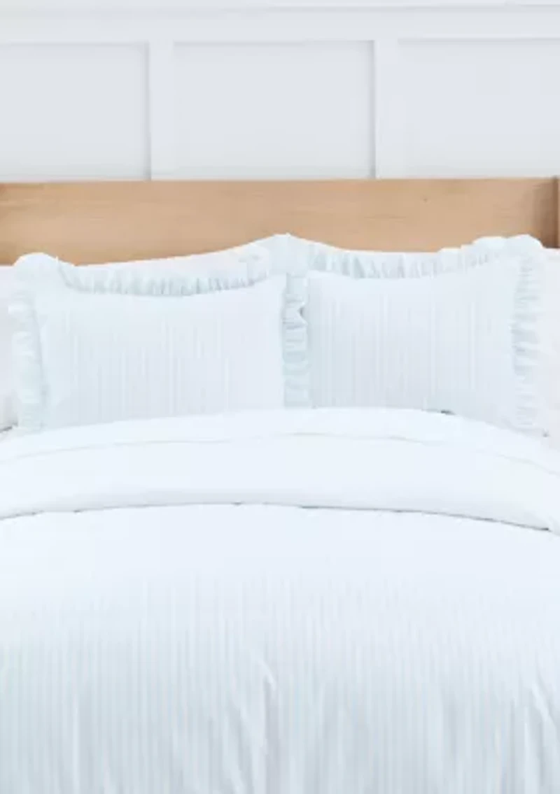 Striped Ruffle Trim Bedding Set