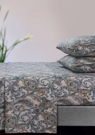 Camilla Paisley 170-GSM Flannel Extra Deep Pocket Sheet Set Full Green