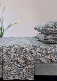 Camilla Paisley 170-GSM Flannel Extra Deep Pocket Sheet Set Full Green