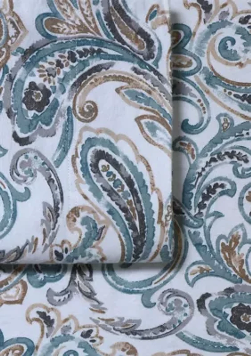 Camilla Paisley 170-GSM Flannel Extra Deep Pocket Sheet Set Full Green