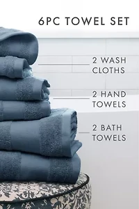 Towels 6-Pack 100% Cotton Bathroom Essentials