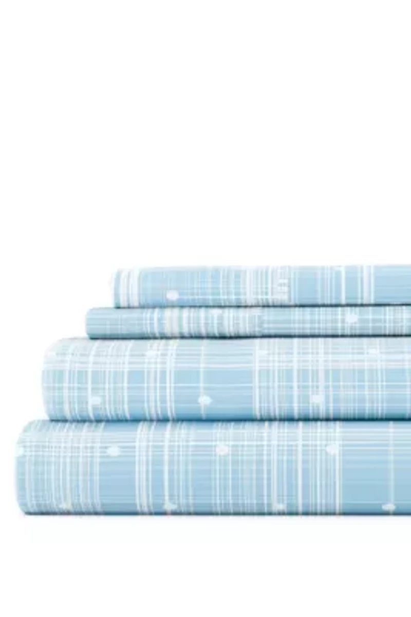 4-Piece Patterned Microfiber Dots and Stripes Ultra Soft Sheet Set