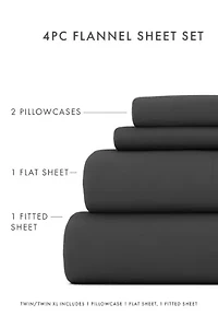 Sheet Set 4-Piece 100% Cotton Flannel Super Soft Bedding